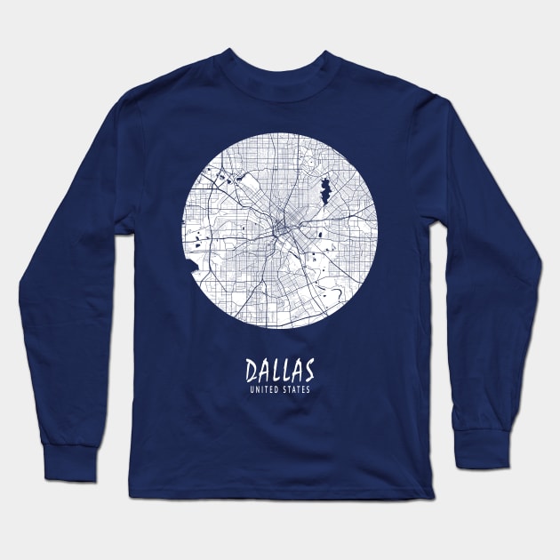 Dallas, Texas, USA City Map - Full Moon Long Sleeve T-Shirt by deMAP Studio